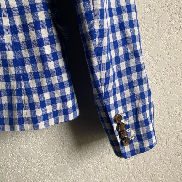 J.Crew Campbell Linen Blend Blue Gingham Check Preppy Academia Office Blazer 2 - Picture 14 of 16
